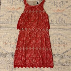 Bright Red Lace Dress with Beige Lining
